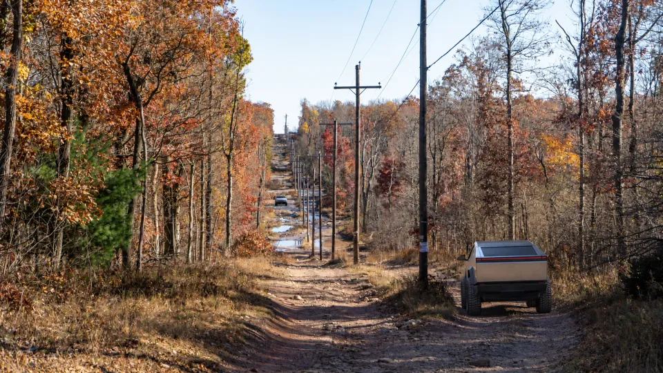 A Tesla Cybertruck on Pole Line Green in Pennsylvania