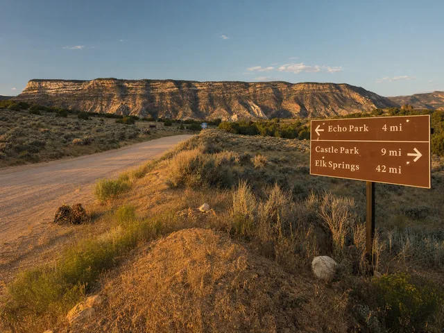 the Echo Park directional sign on Yampa Bench Road in Dinosaur National Monument.