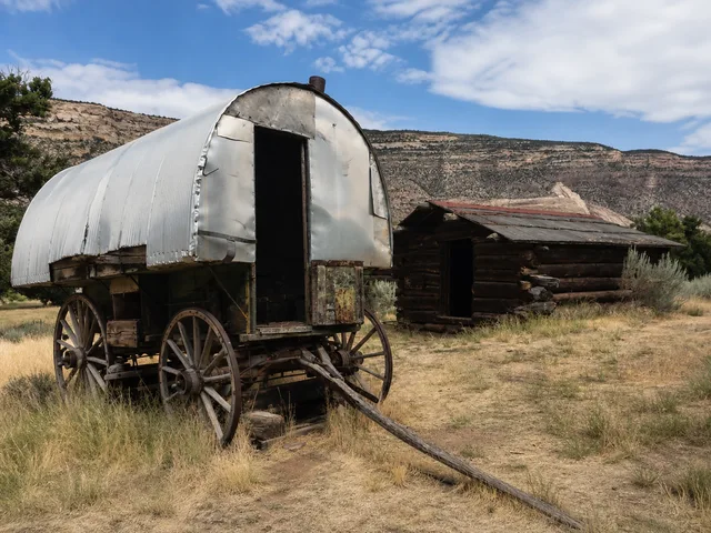 a historic wagon at Chew Ranch on Yampa Bench Road in Dinosaur National Monument.