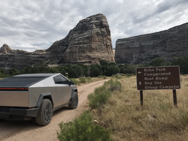 the Echo Park campground entrance sign on Yampa Bench Road in Dinosaur National Monument.