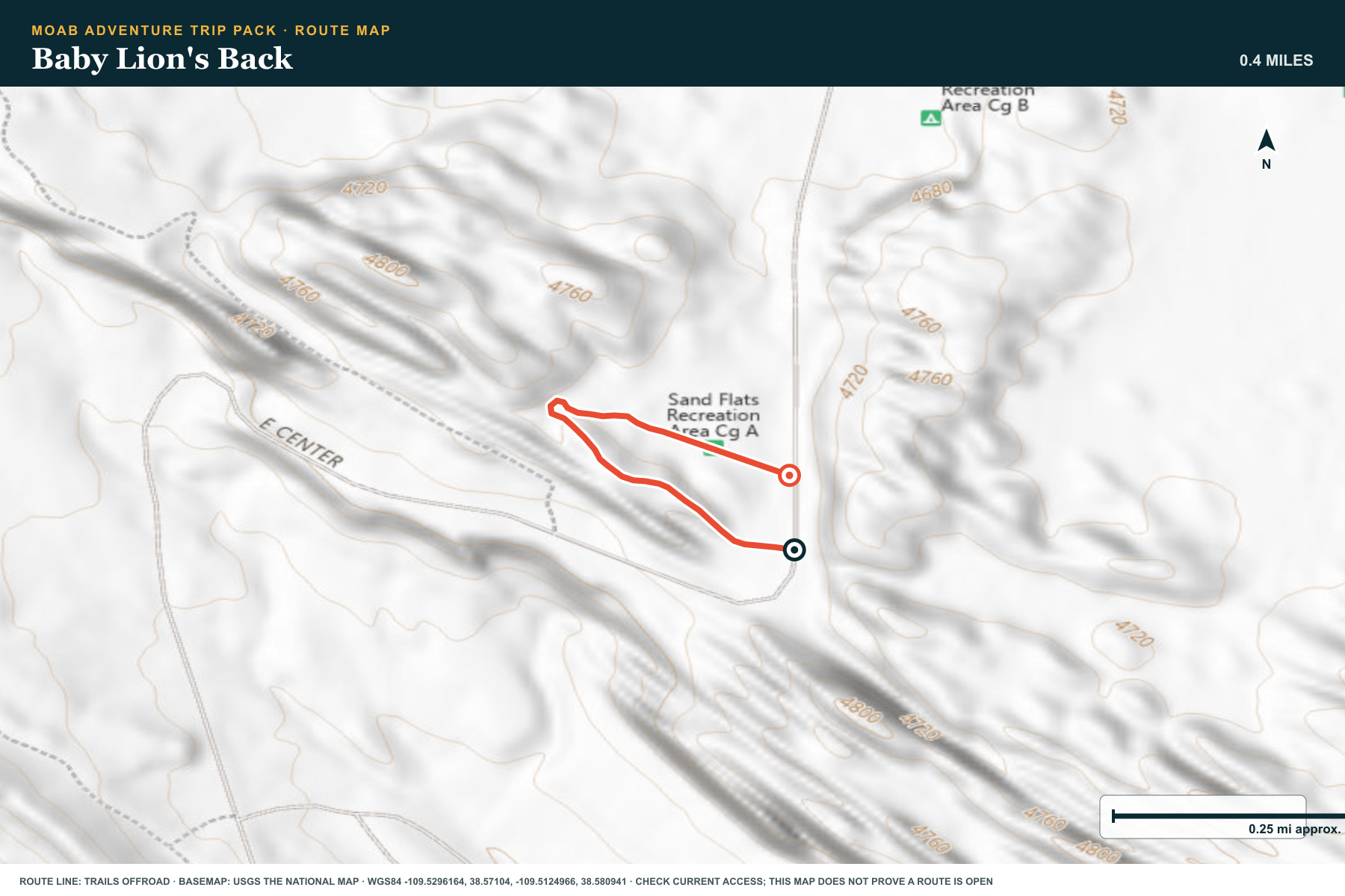 Topographic route map for Baby Lion's Back
