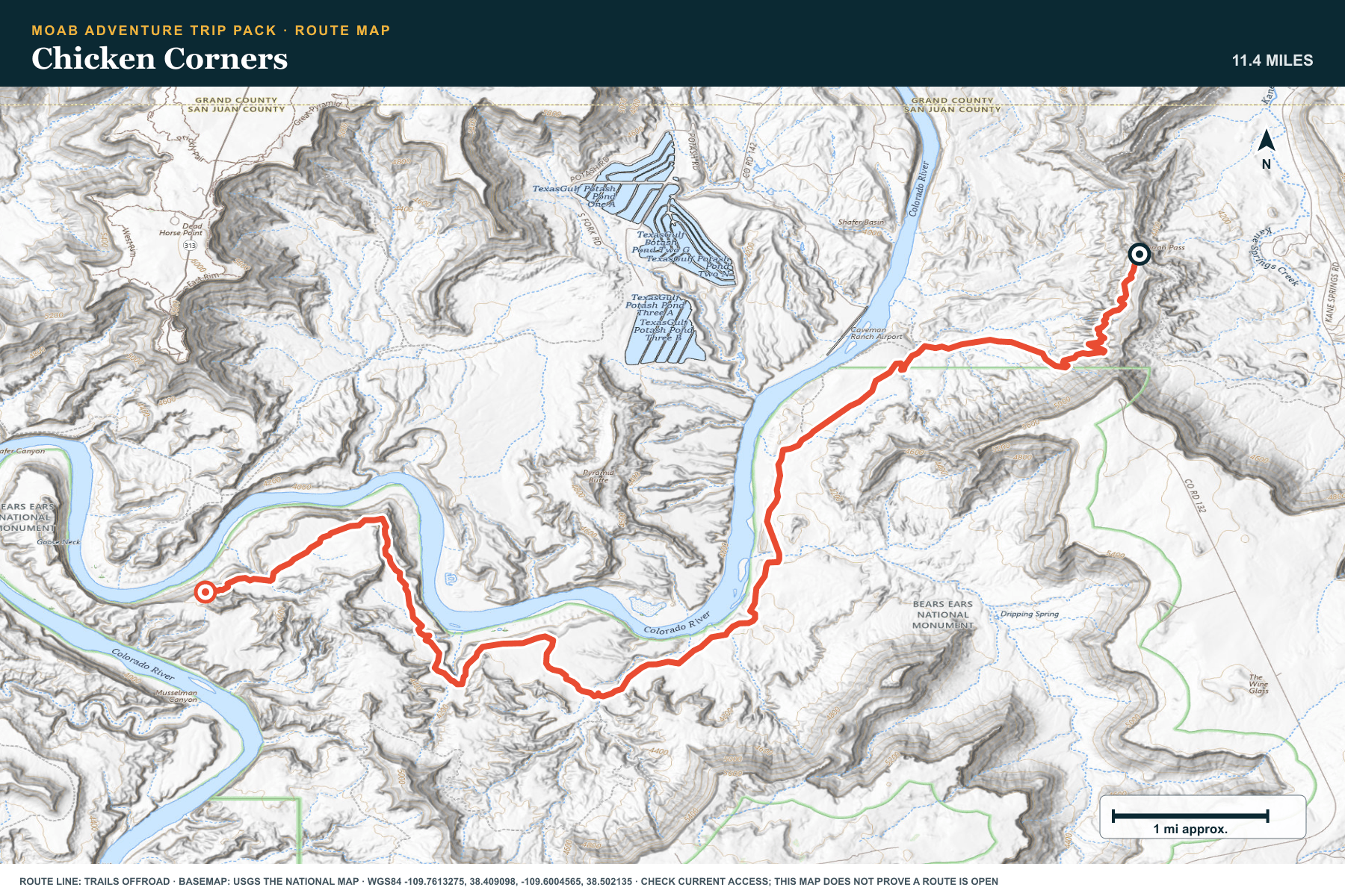 Topographic route map for Chicken Corners
