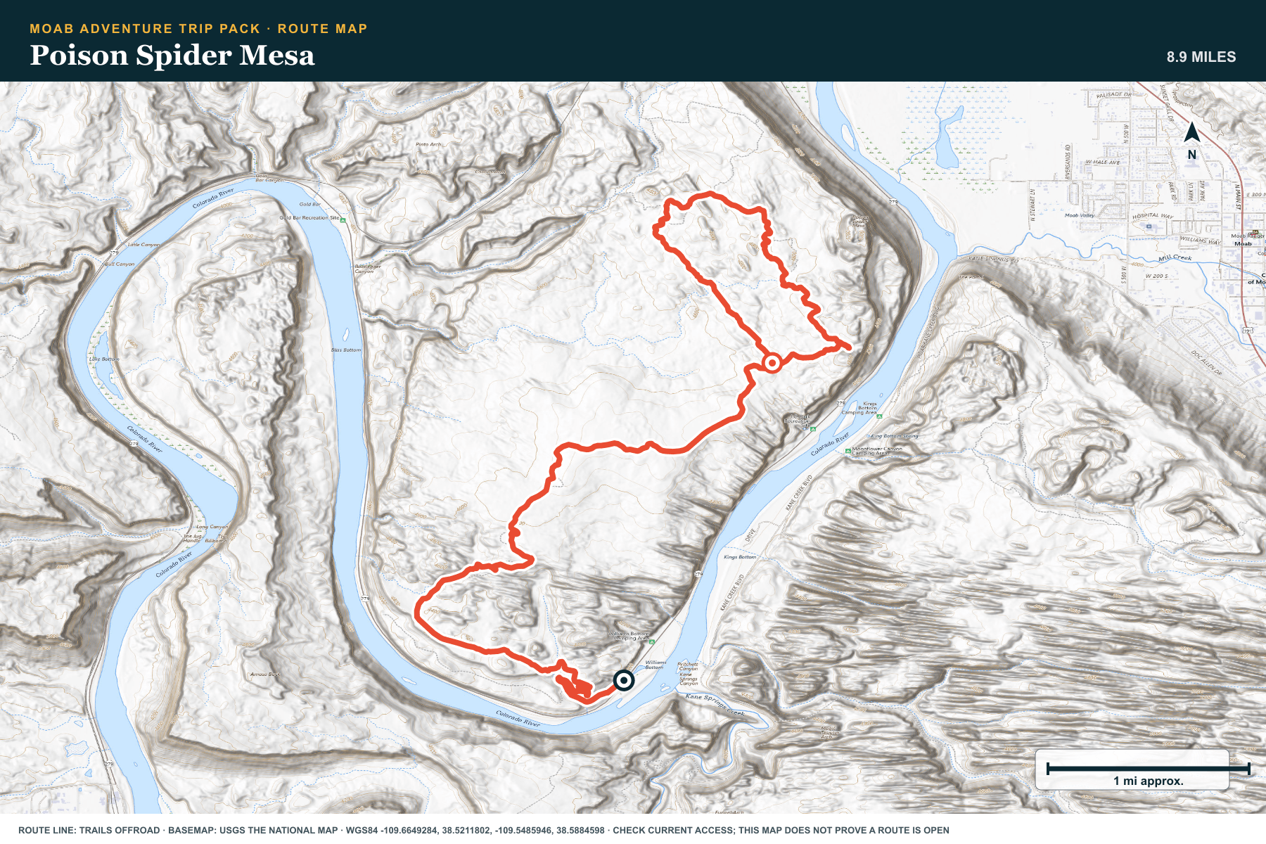 Topographic route map for Poison Spider Mesa