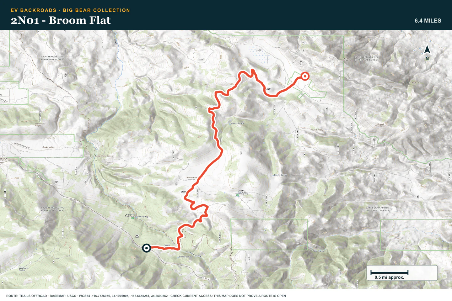 Topographic route map for 2N01 - Broom Flat