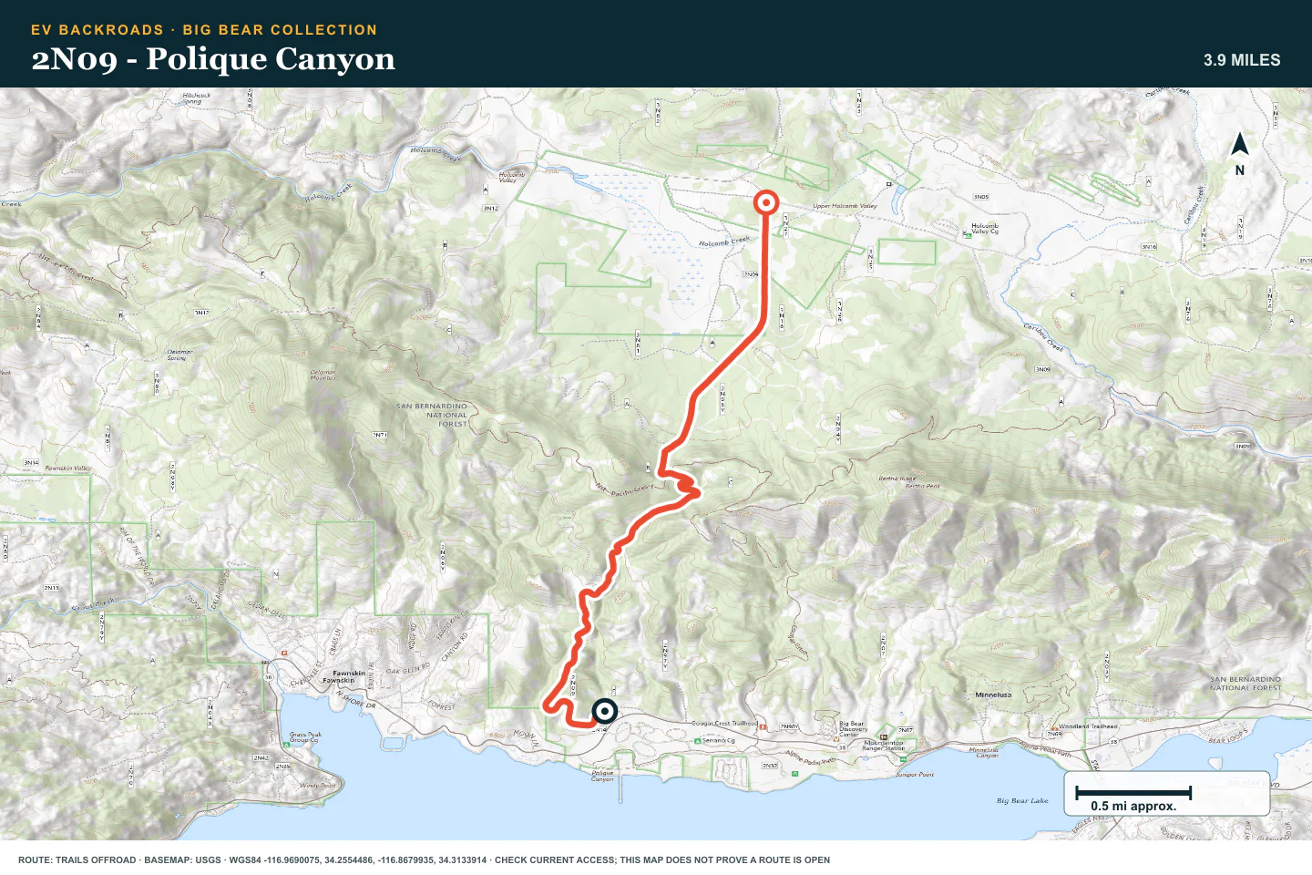 Topographic route map for 2N09 - Polique Canyon