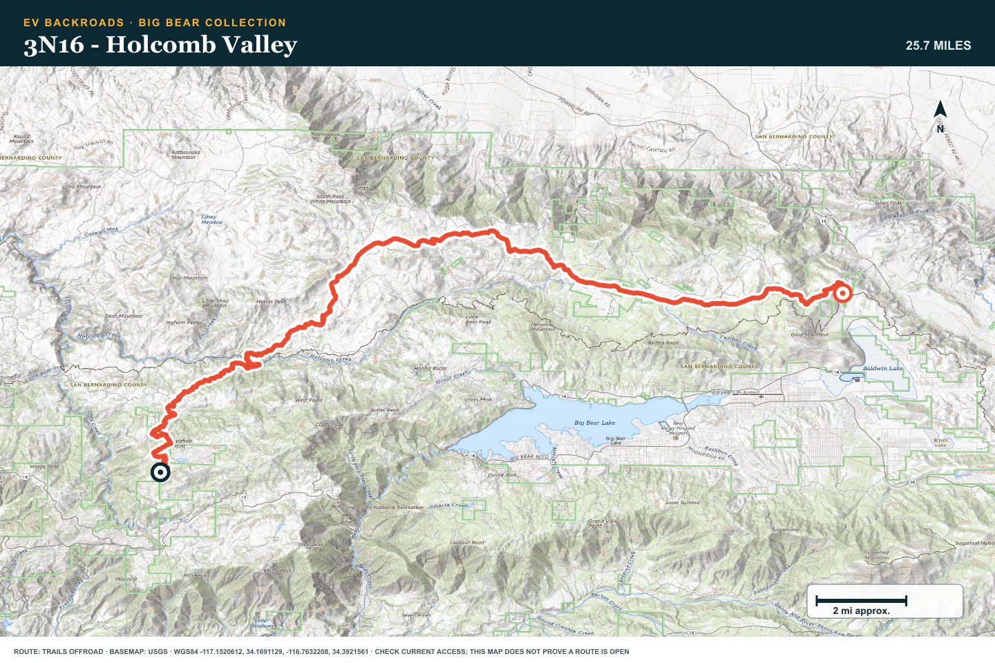 Topographic route map for 3N16 - Holcomb Valley