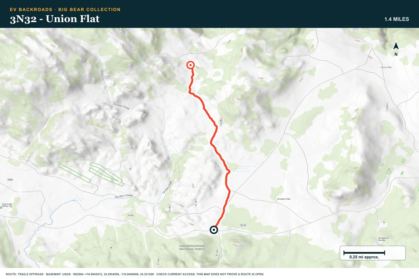 Topographic route map for 3N32 - Union Flat