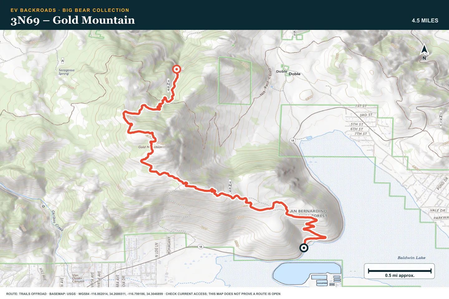 Topographic route map for 3N69 – Gold Mountain