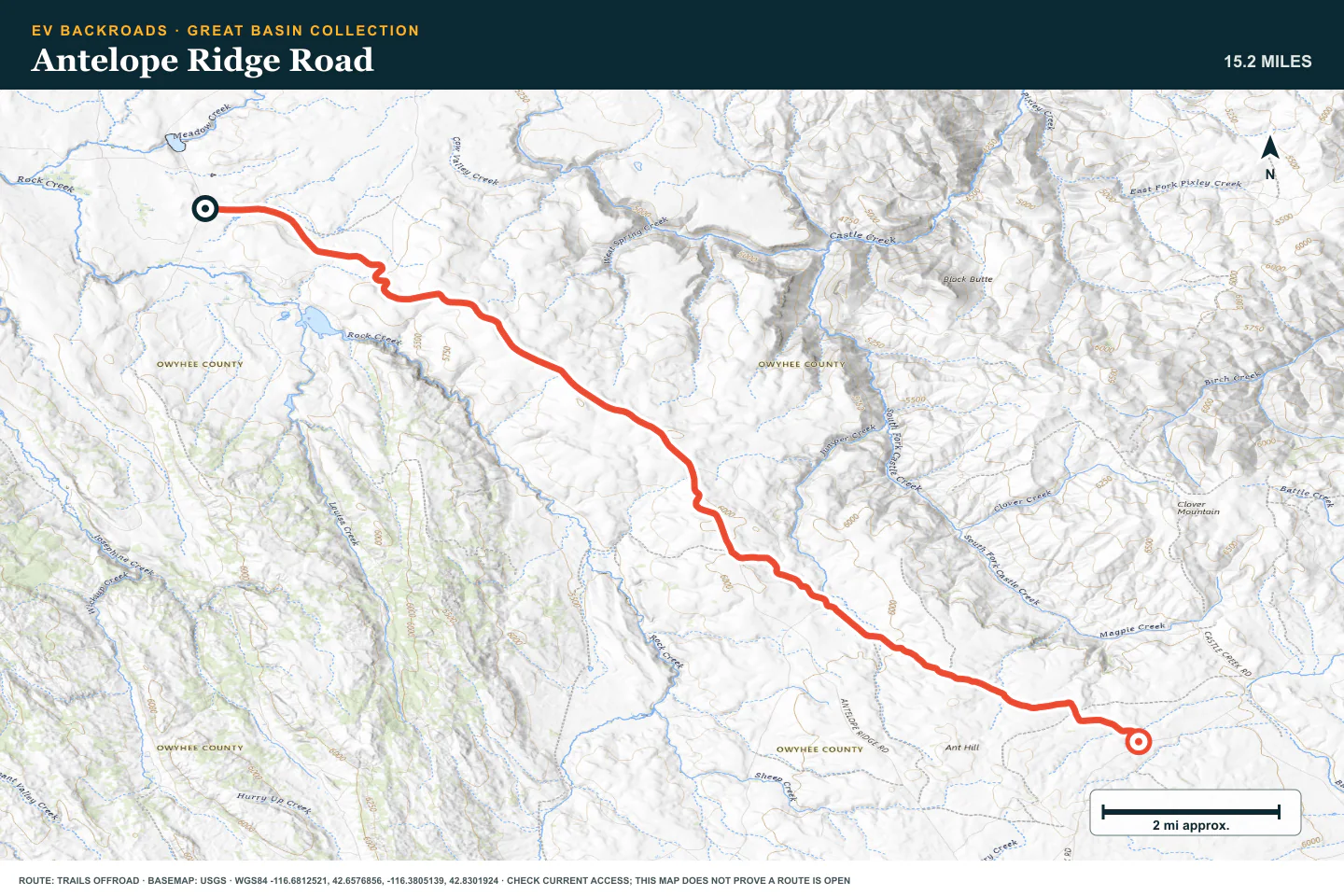 Topographic route map for Antelope Ridge Road