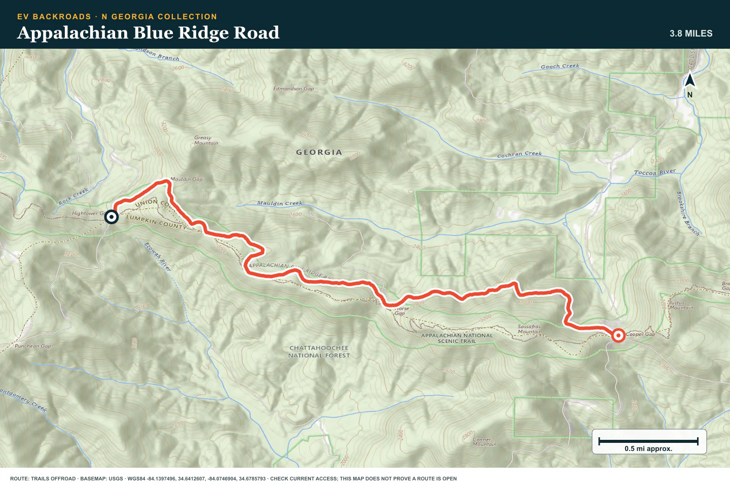 Topographic route map for Appalachian Blue Ridge Road