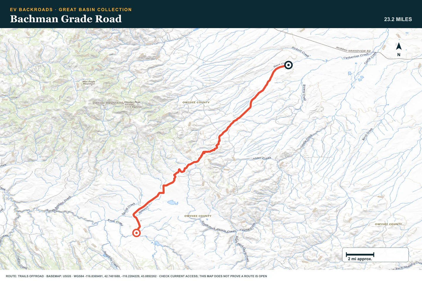 Topographic route map for Bachman Grade Road