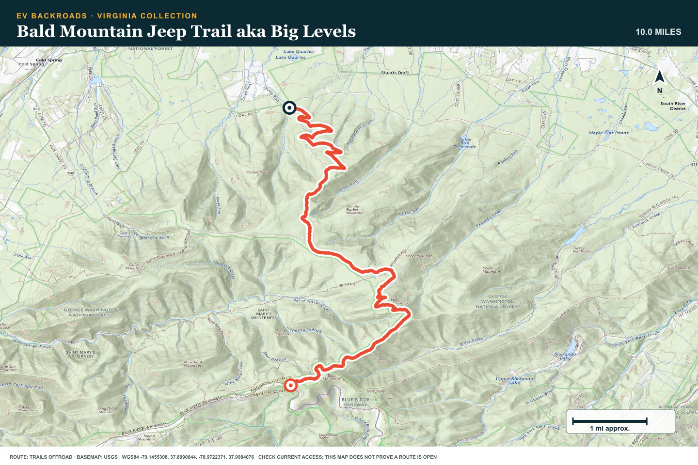 Topographic route map for Bald Mountain Jeep Trail aka Big Levels