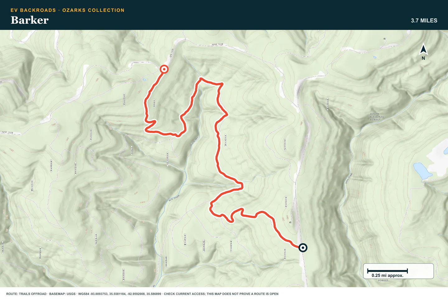 Topographic route map for Barker