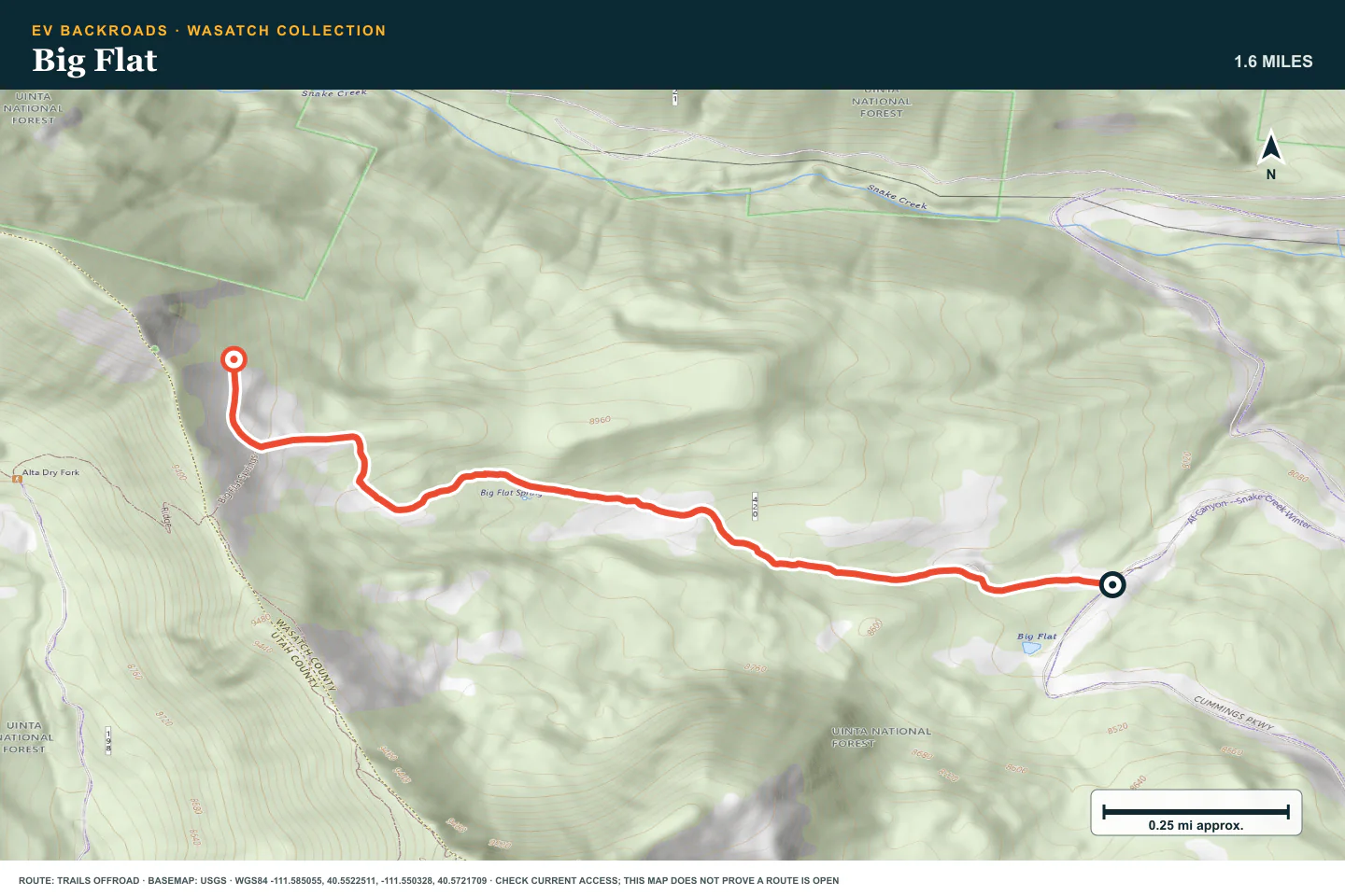 Topographic route map for Big Flat