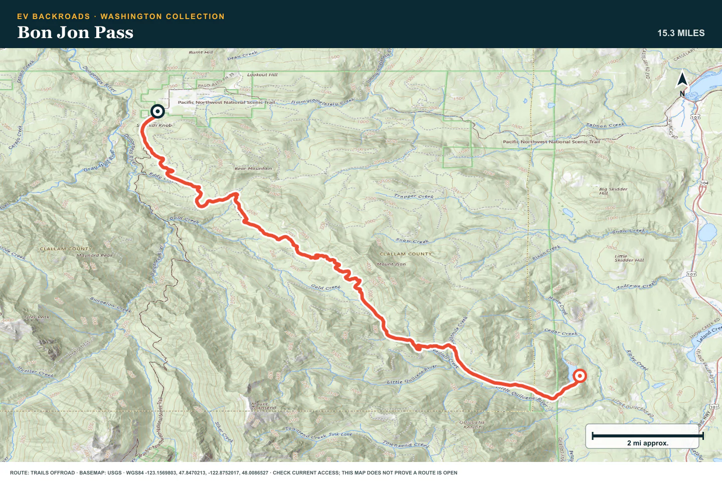 Topographic route map for Bon Jon Pass