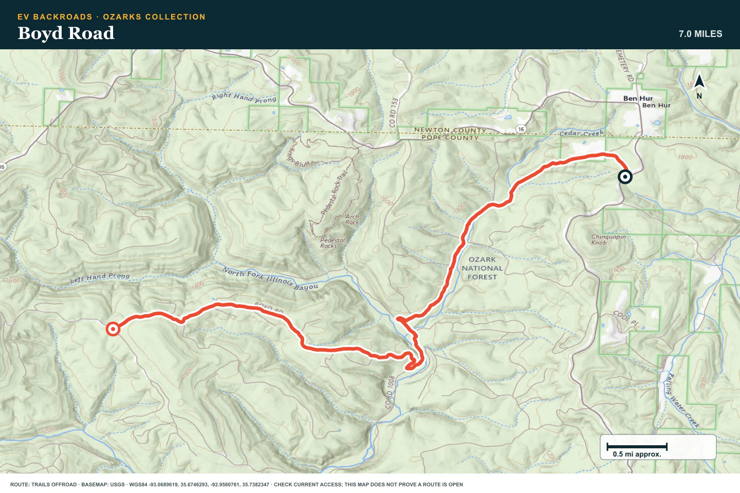 Topographic route map for Boyd Road