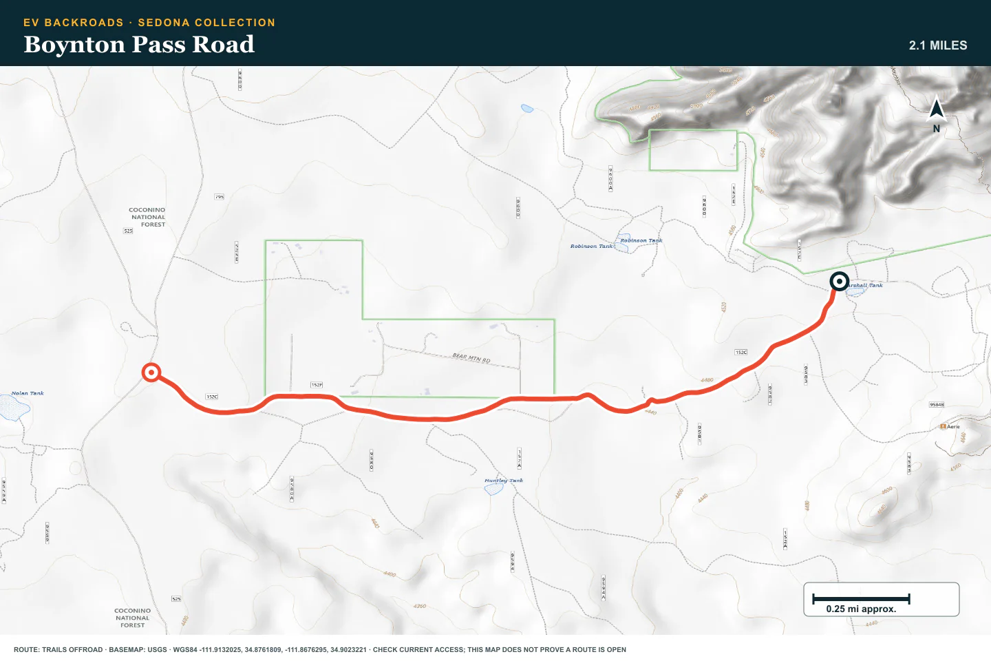 Topographic route map for Boynton Pass Road