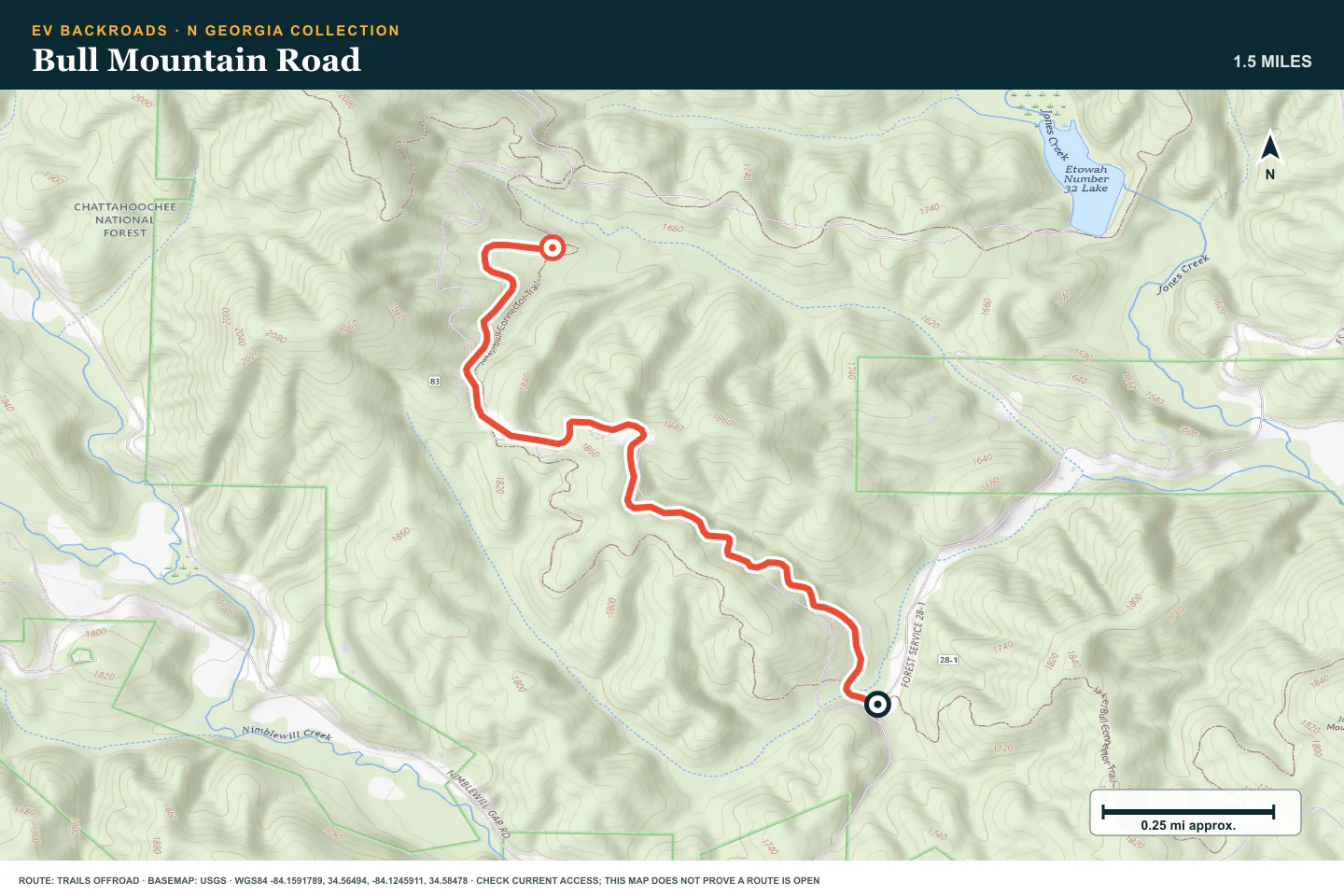 Topographic route map for Bull Mountain Road