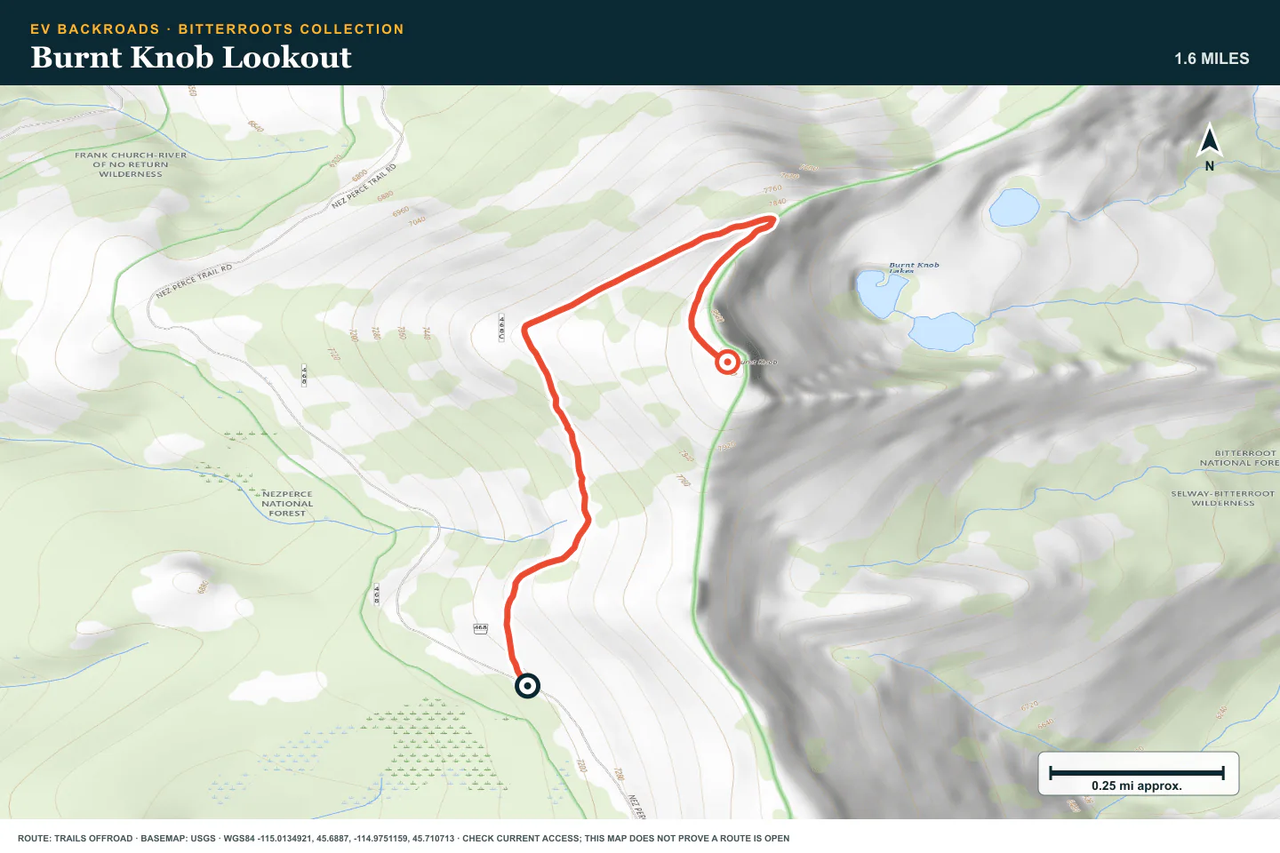 Topographic route map for Burnt Knob Lookout