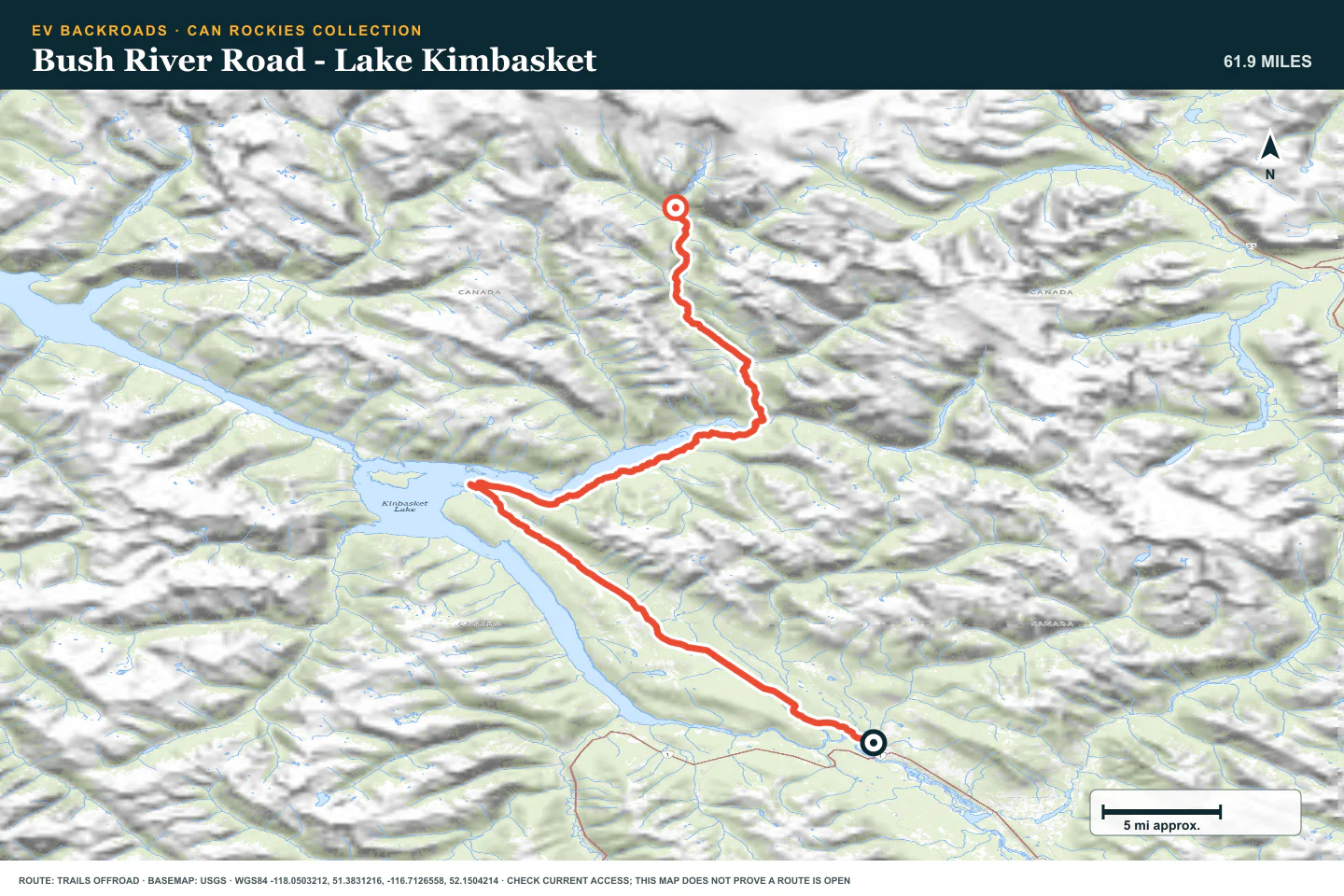 Topographic route map for Bush River Road - Lake Kimbasket