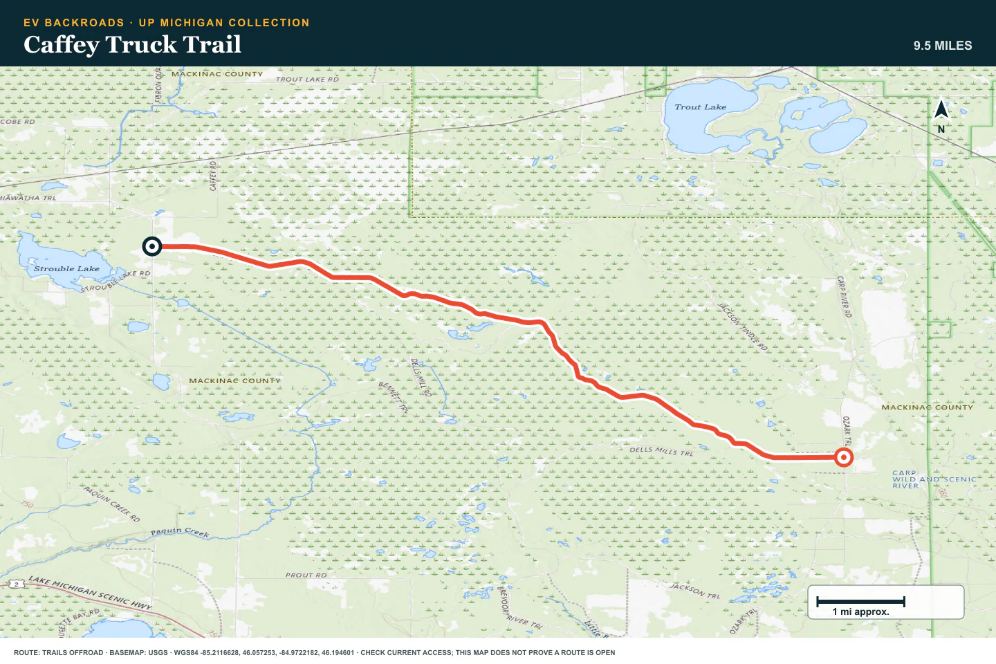 Topographic route map for Caffey Truck Trail