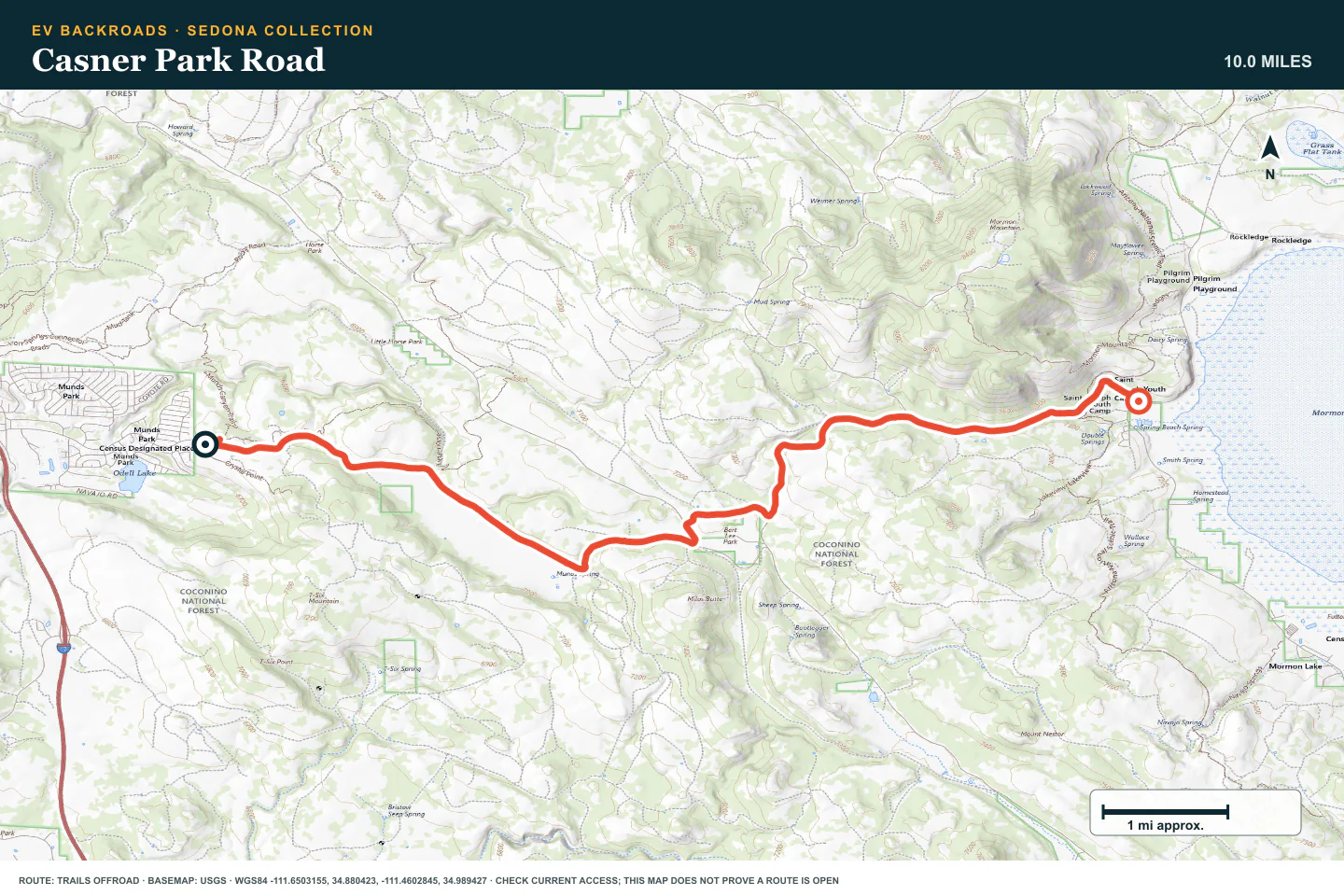 Topographic route map for Casner Park Road
