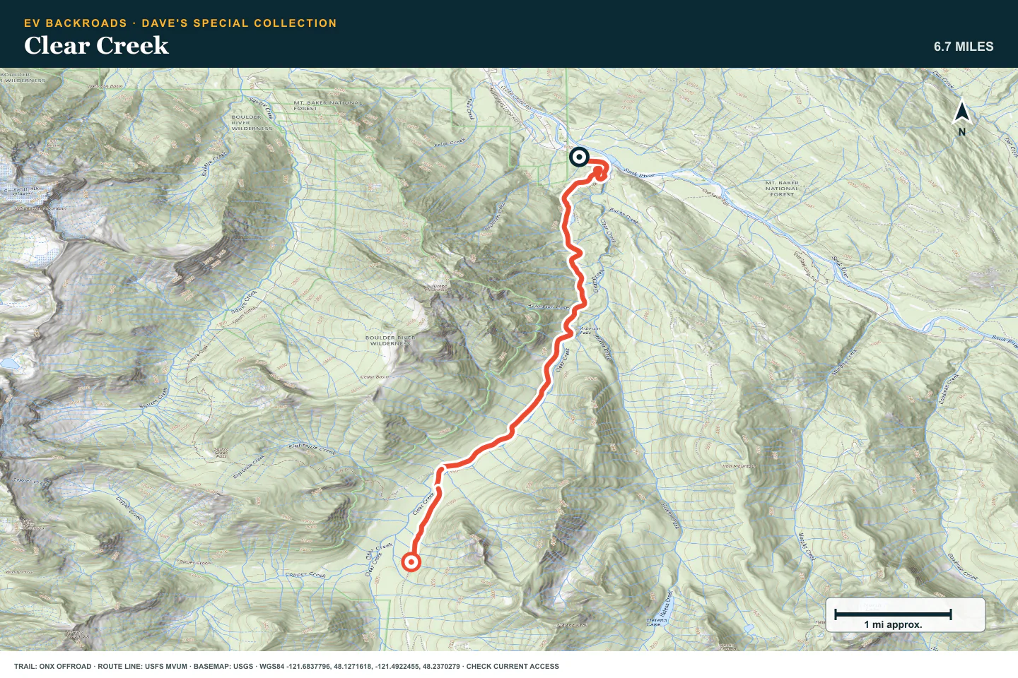 Topographic route map for Clear Creek