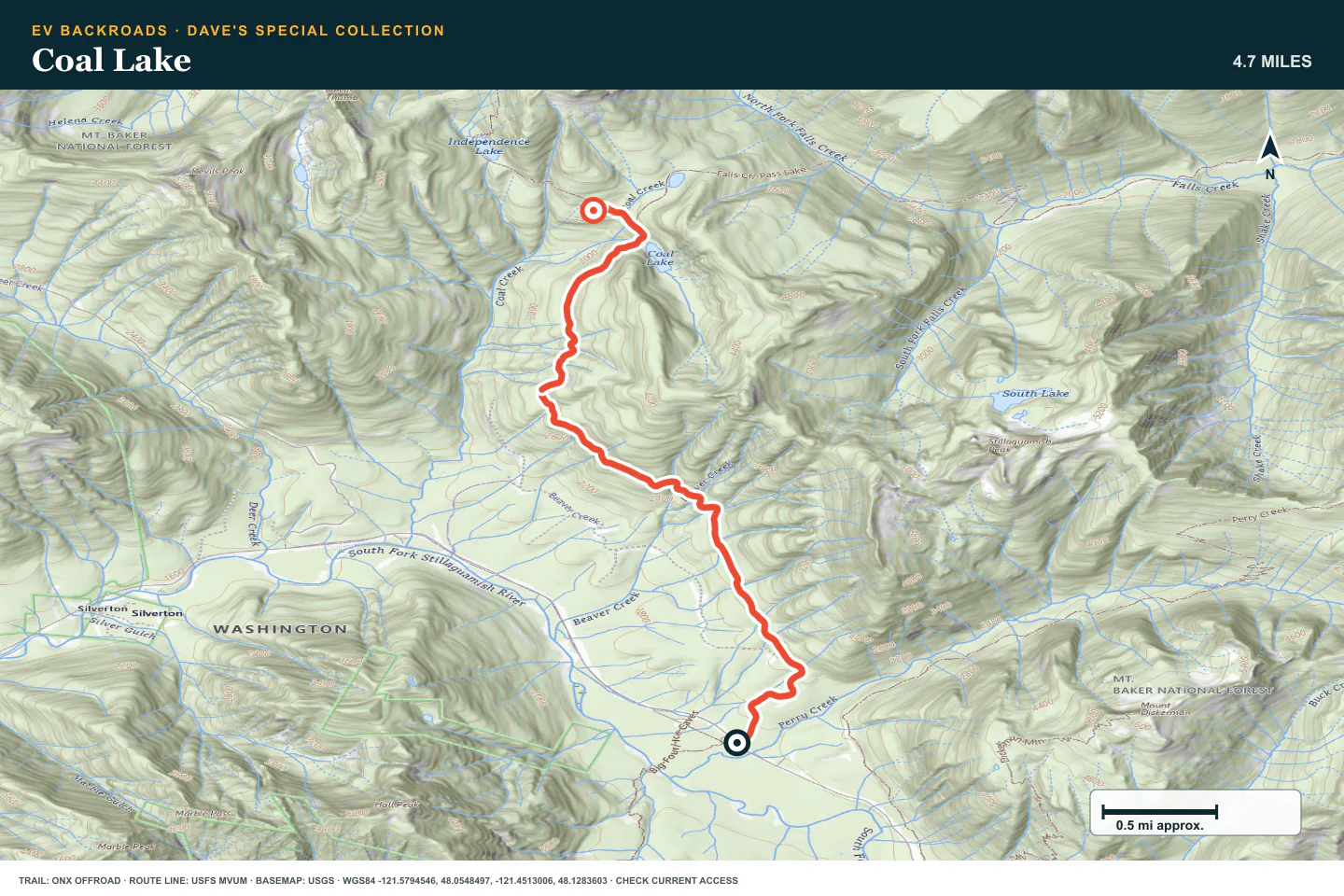 Topographic route map for Coal Lake