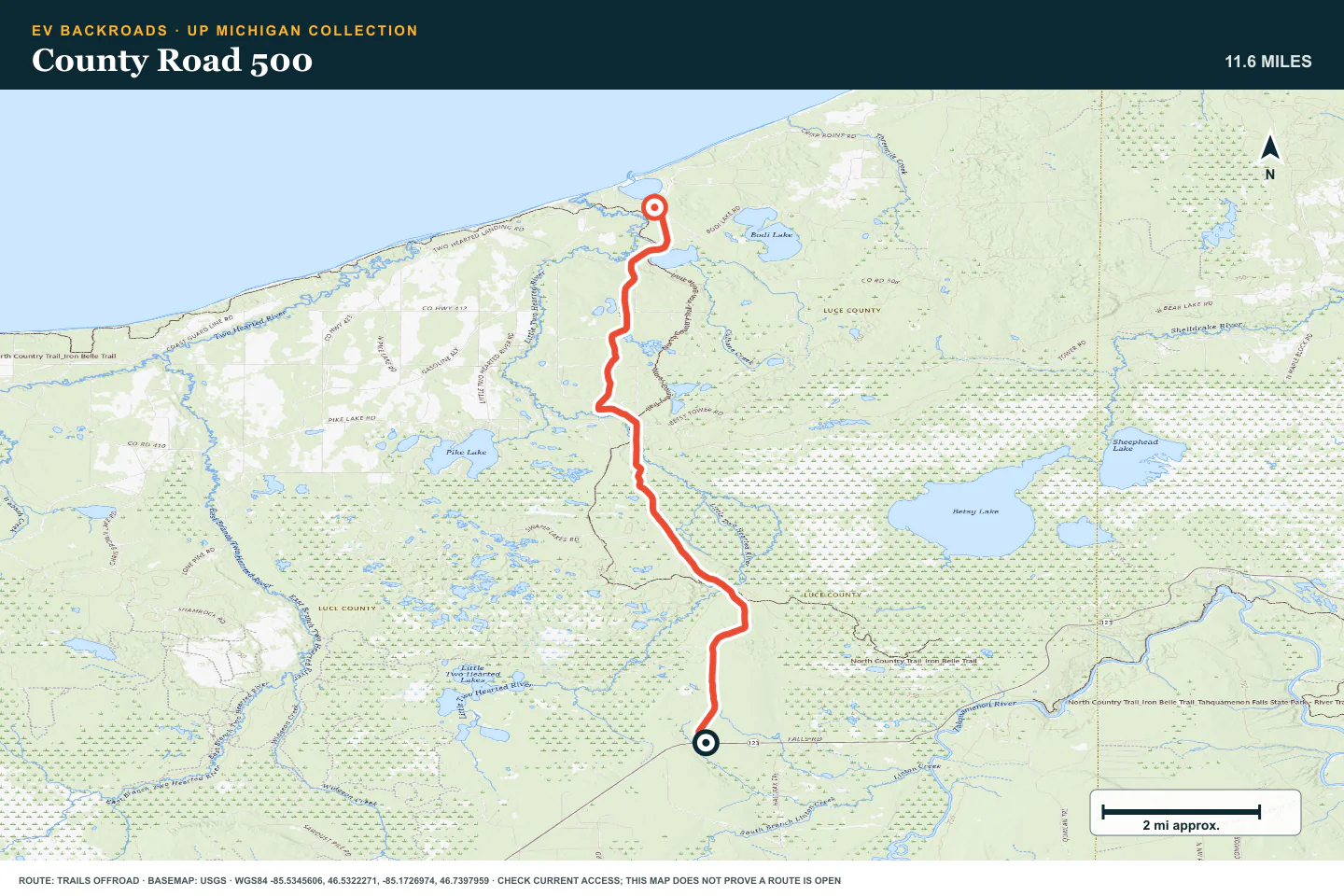 Topographic route map for County Road 500