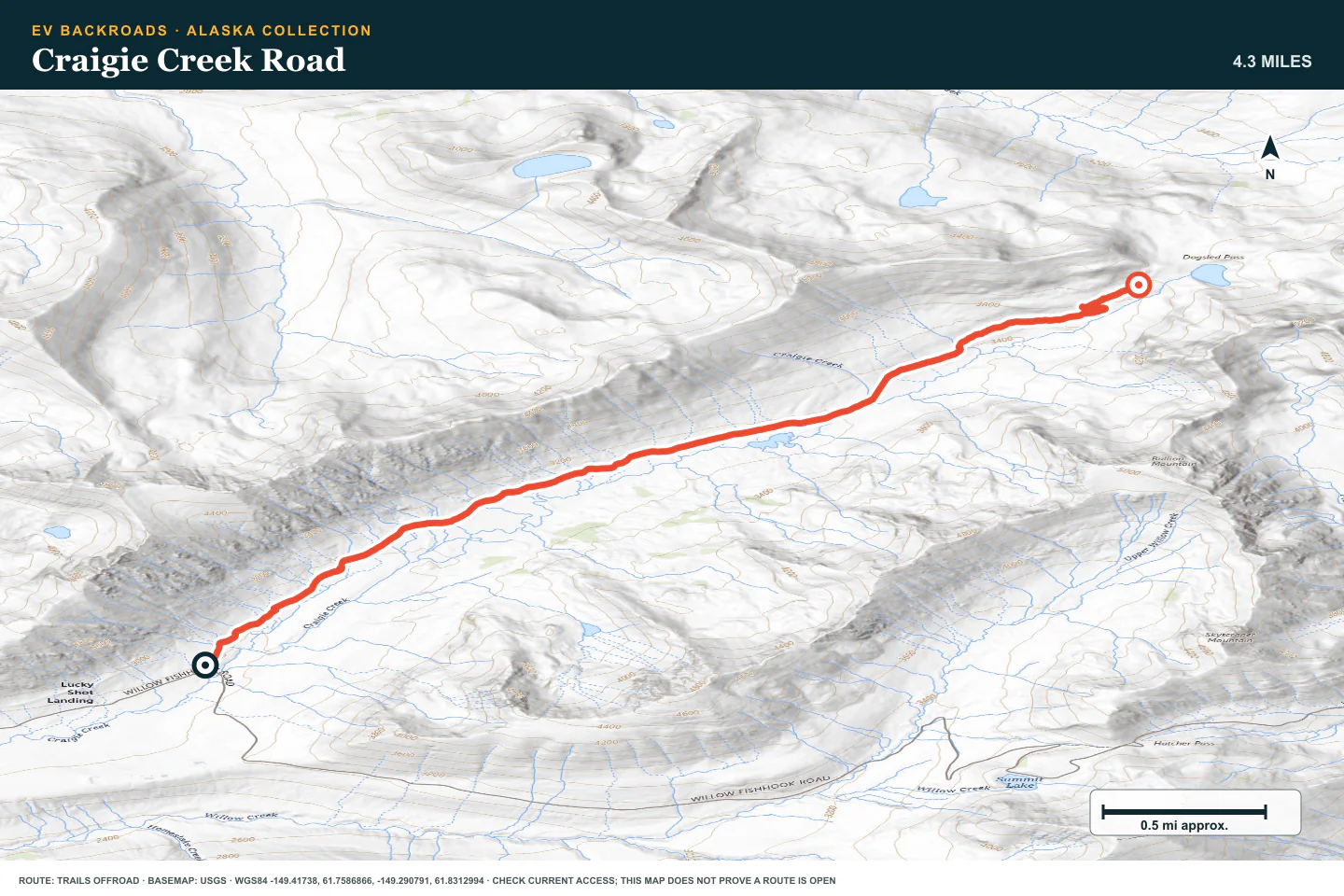 Topographic route map for Craigie Creek Road
