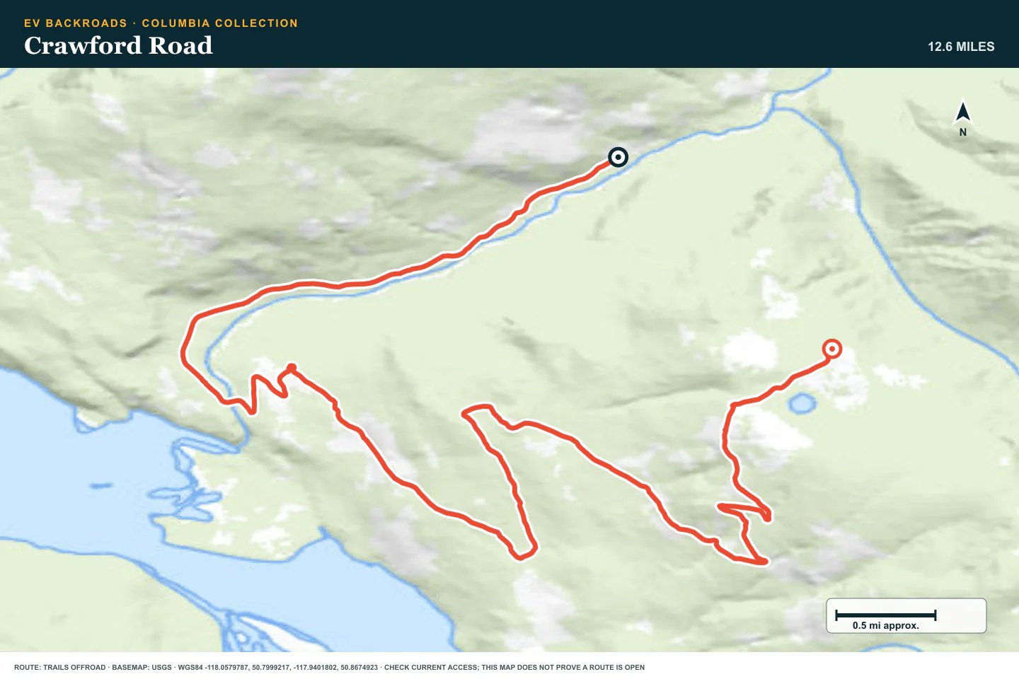 Topographic route map for Crawford Road