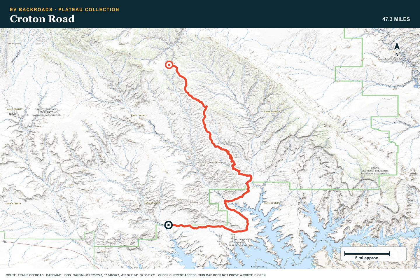 Topographic route map for Croton Road