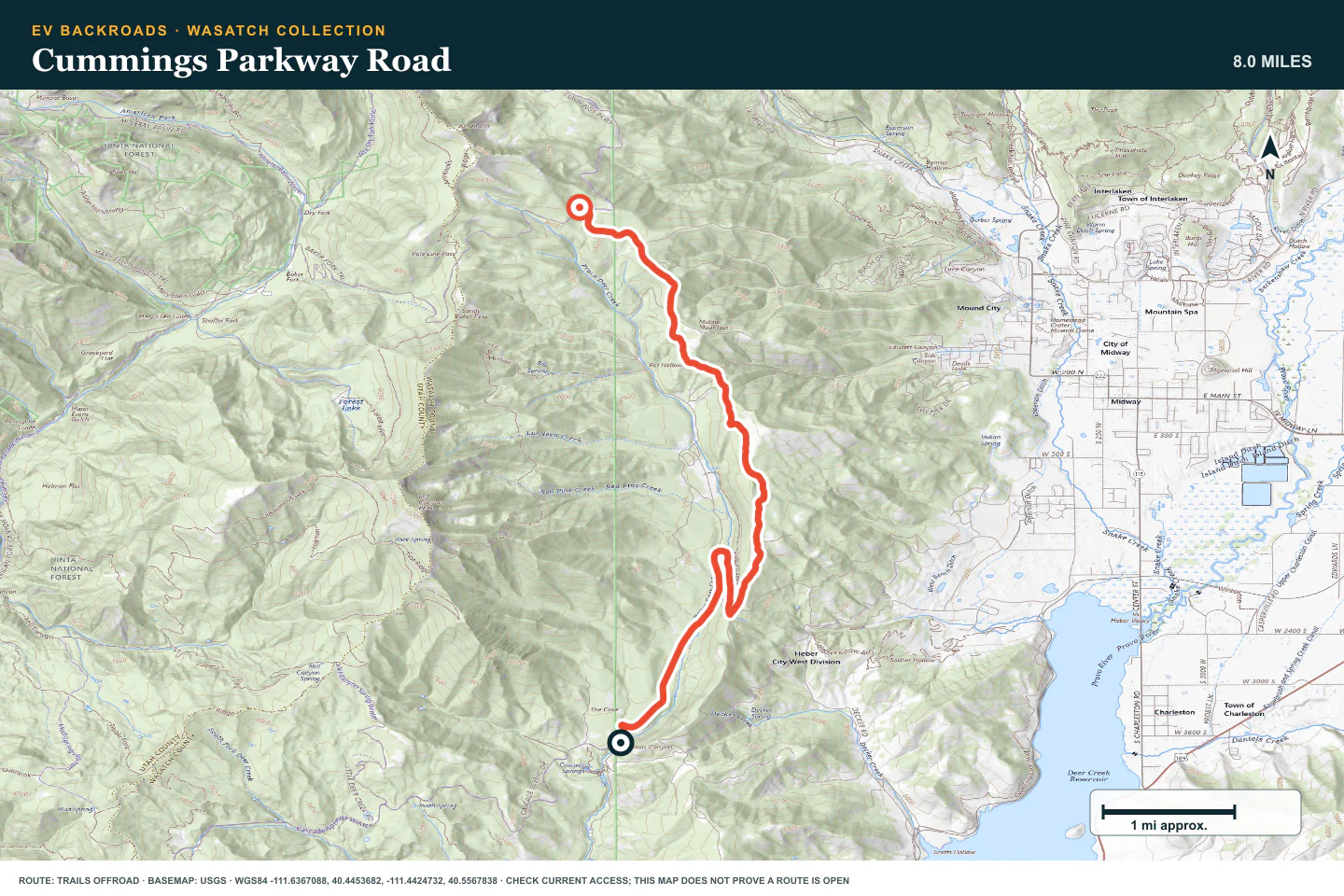 Topographic route map for Cummings Parkway Road