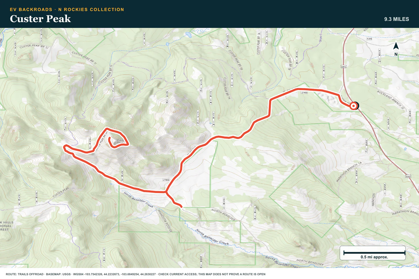 Topographic route map for Custer Peak
