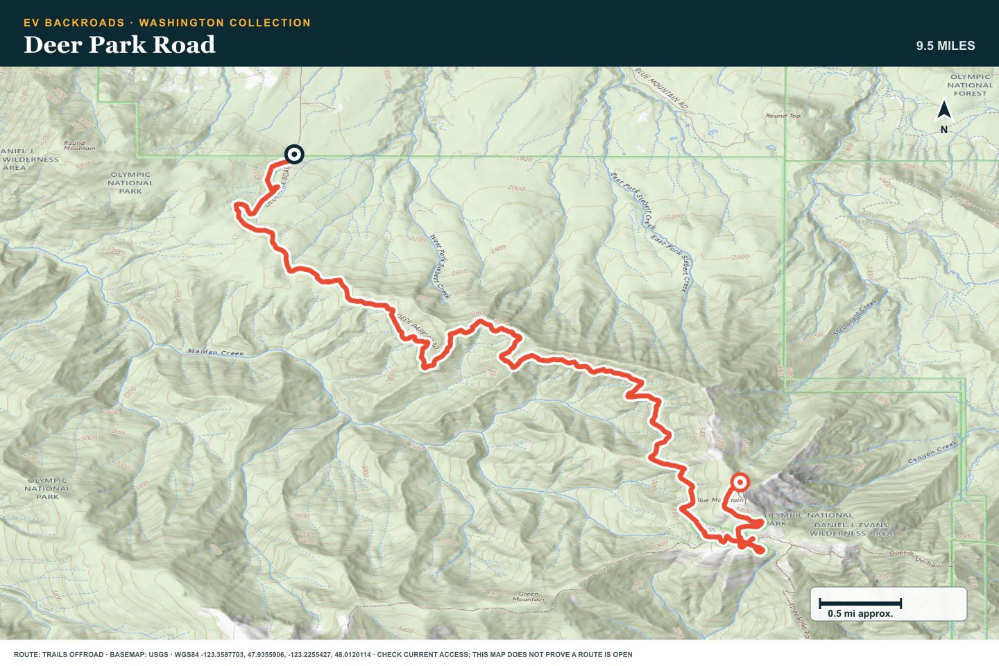 Topographic route map for Deer Park Road