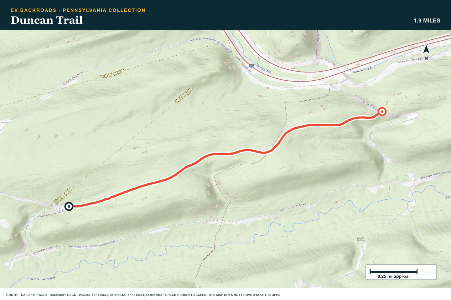 Topographic route map for Duncan Trail
