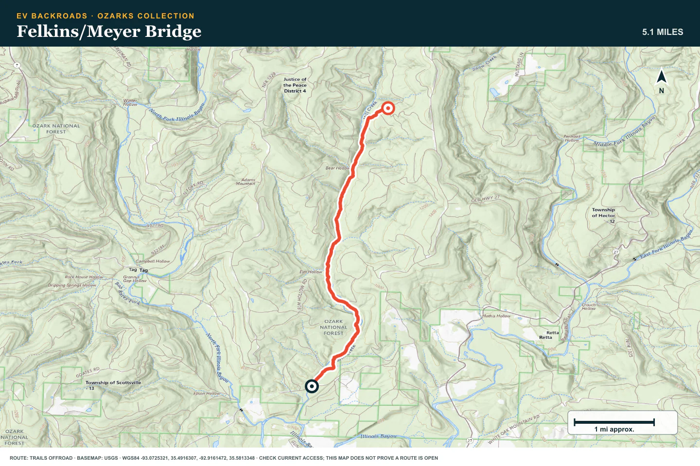 Topographic route map for Felkins/Meyer Bridge