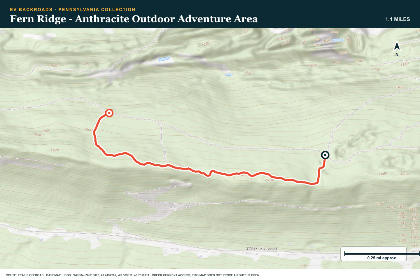 Topographic route map for Fern Ridge - Anthracite Outdoor Adventure Area