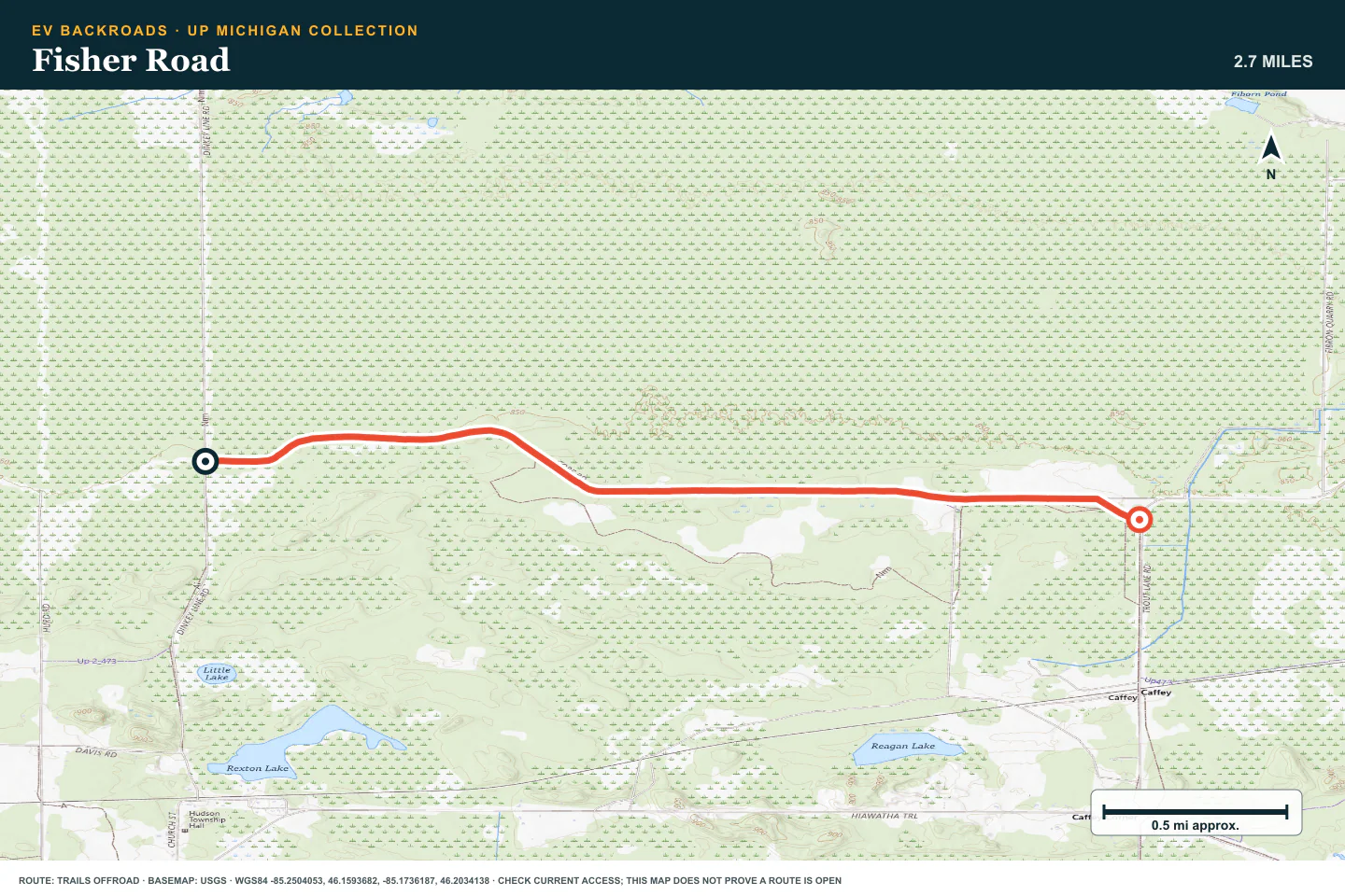 Topographic route map for Fisher Road