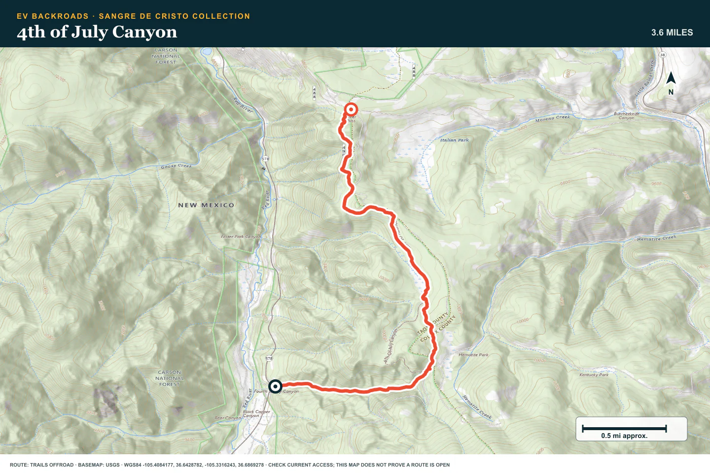 Topographic route map for 4th of July Canyon