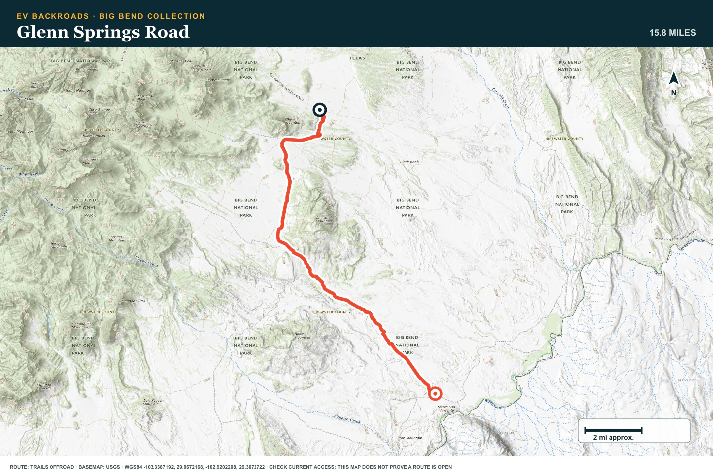 Topographic route map for Glenn Springs Road