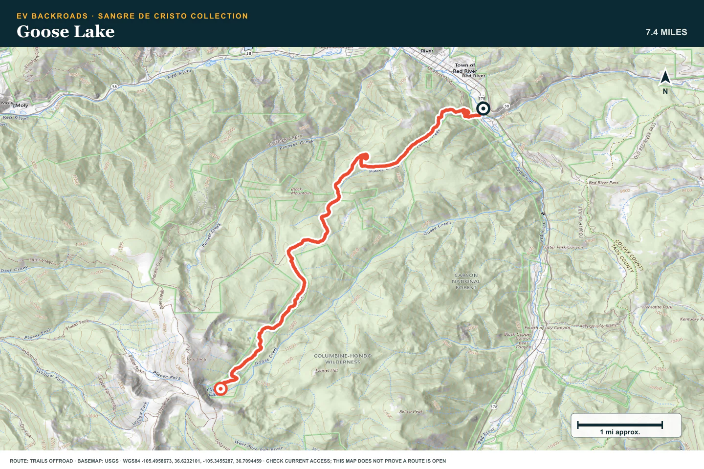Topographic route map for Goose Lake