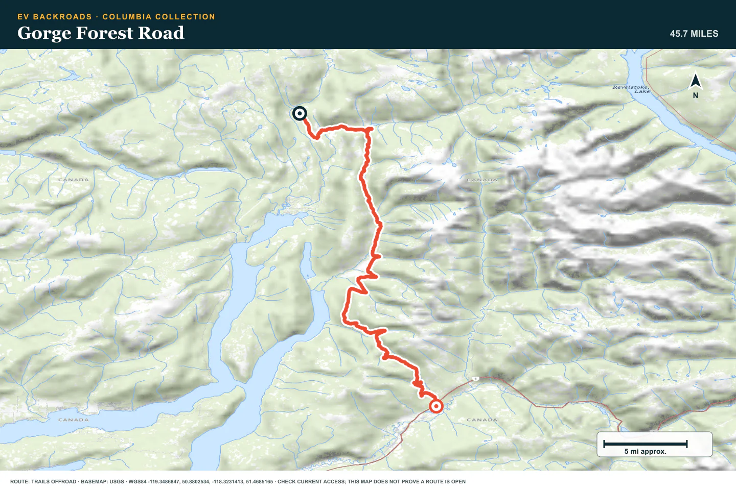 Topographic route map for Gorge Forest Road