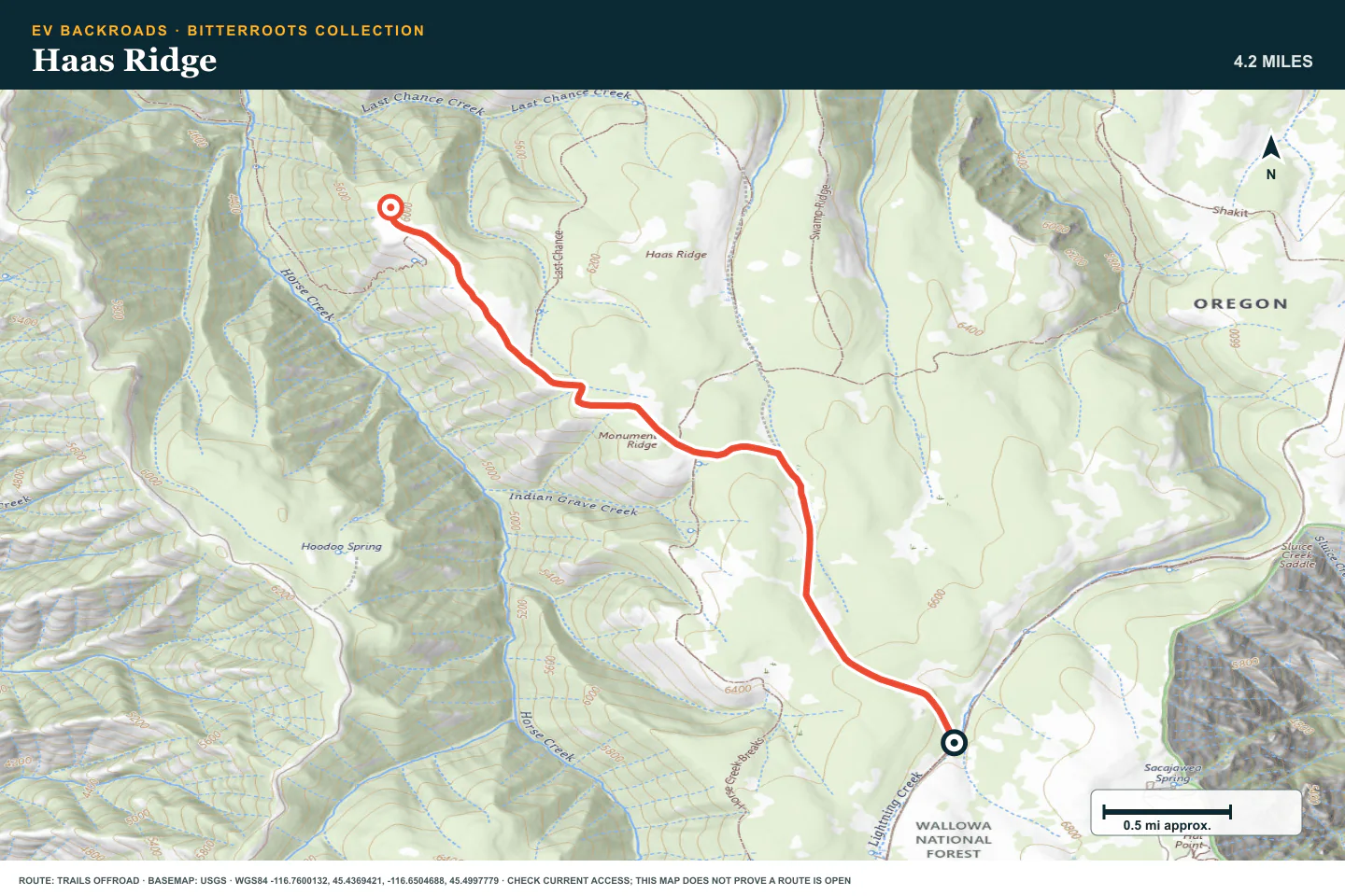 Topographic route map for Haas Ridge