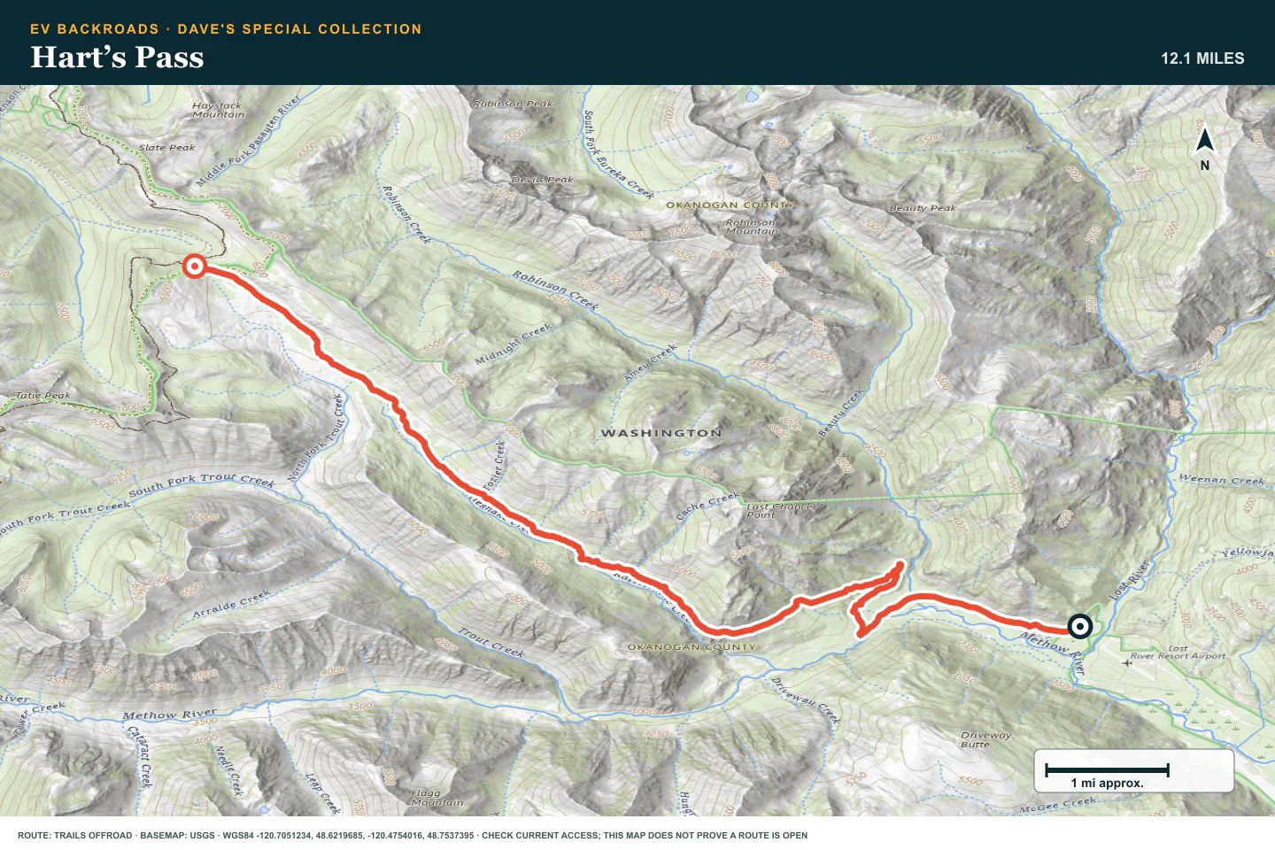 Topographic route map for Hart’s Pass
