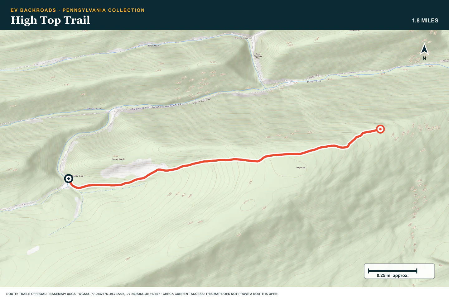 Topographic route map for High Top Trail