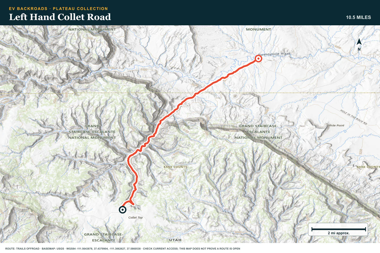 Topographic route map for Left Hand Collet Road