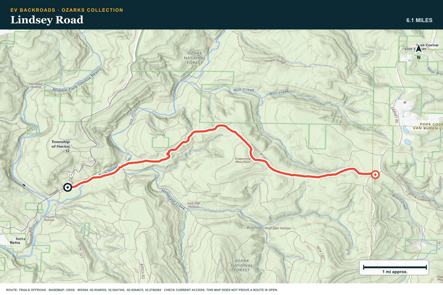 Topographic route map for Lindsey Road