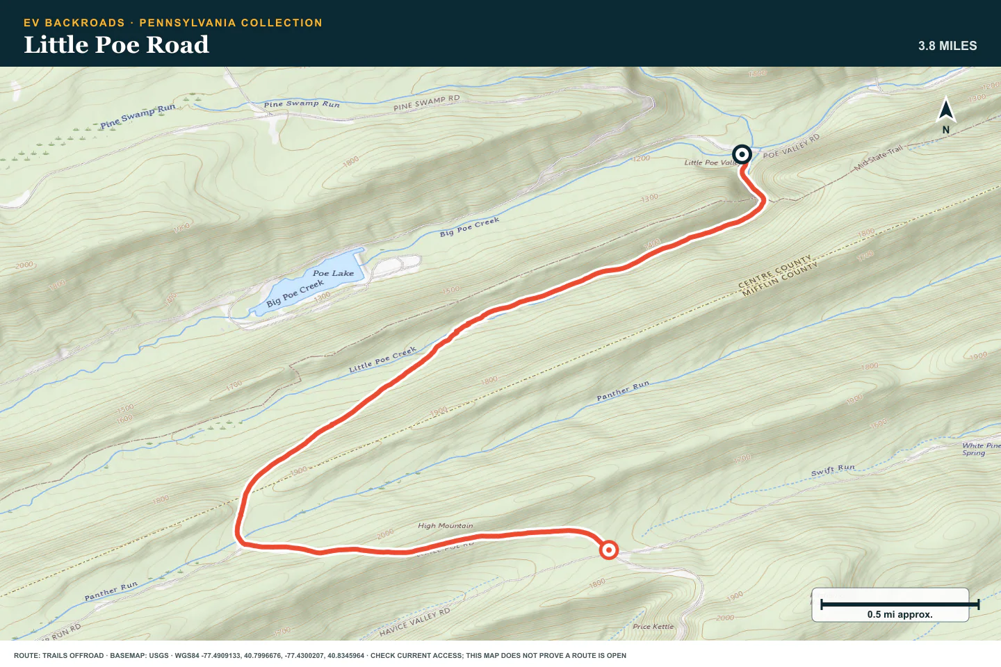 Topographic route map for Little Poe Road