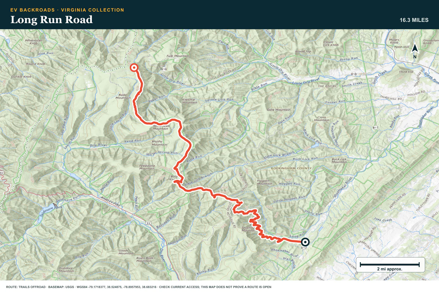 Topographic route map for Long Run Road